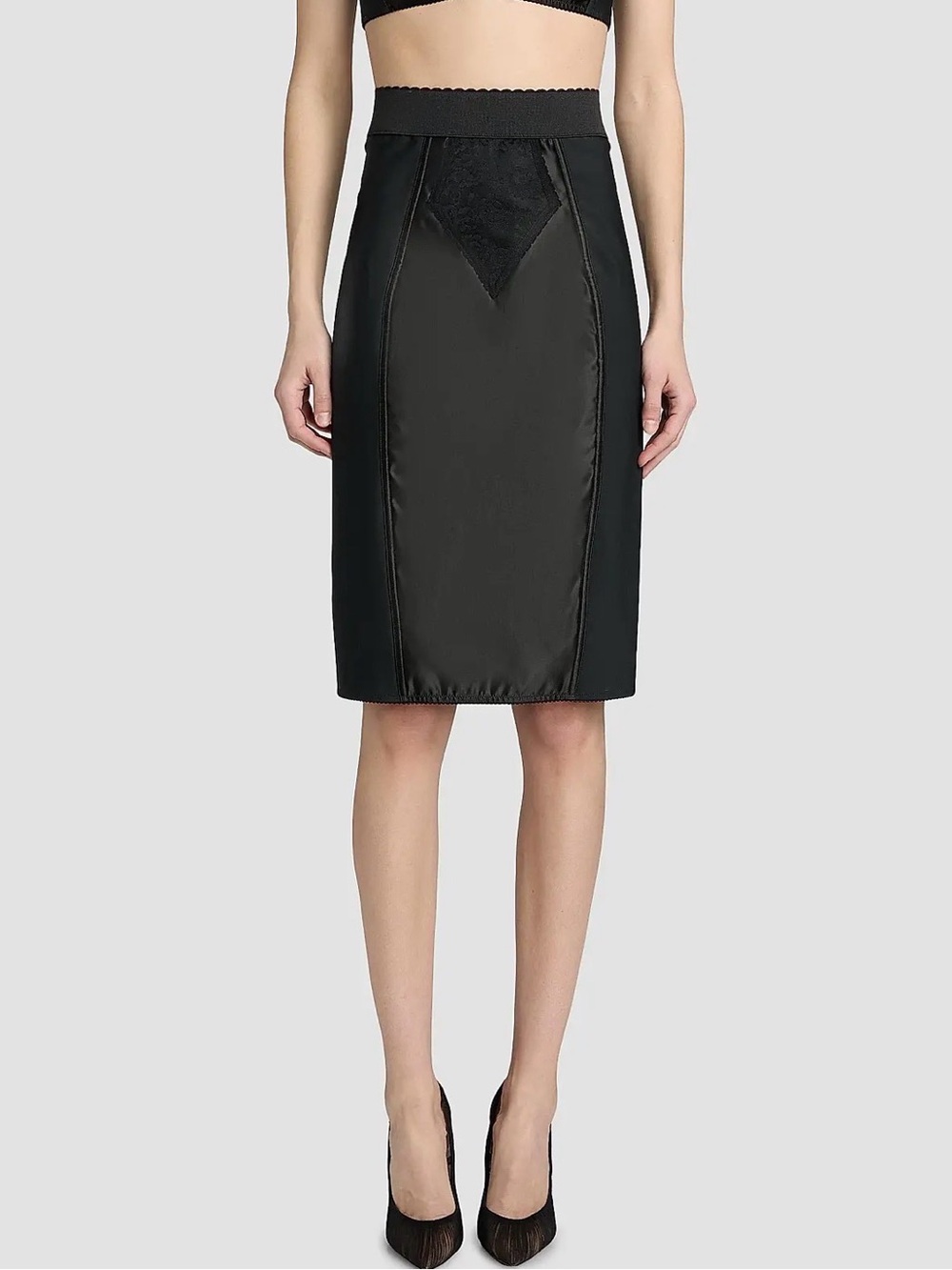 Dolce & Gabbana Black Pencil Skirt with Lace Triangle Panel